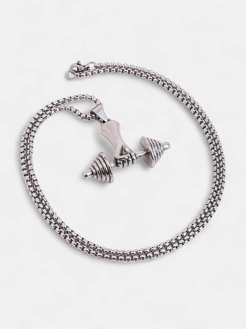 The Dumbell Pendant Necklace - Metallic Silver