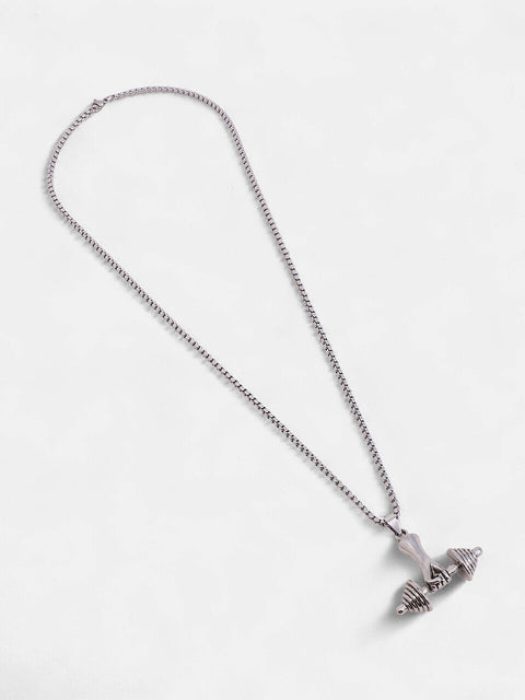 The Dumbell Pendant Necklace - Metallic Silver