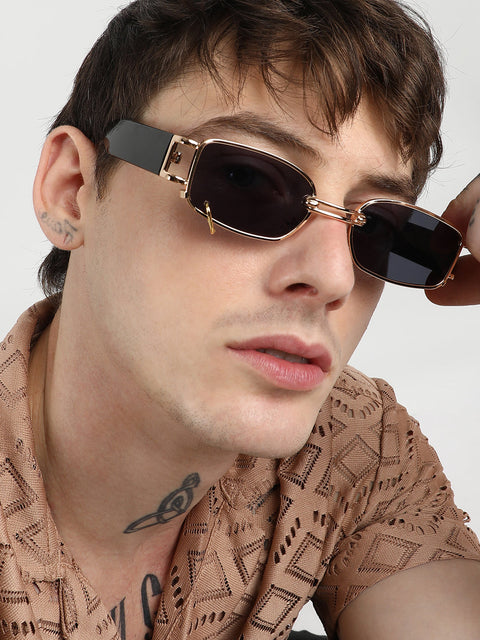 Men's Full Rim Rectangular Sunglasses - Black
