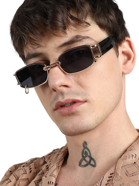 Men's Full Rim Rectangular Sunglasses - Black