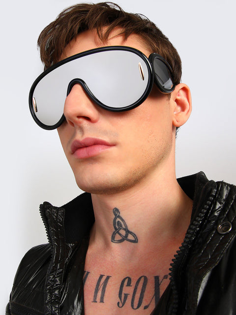 Men's Metallic Oversized Sunglases - Black