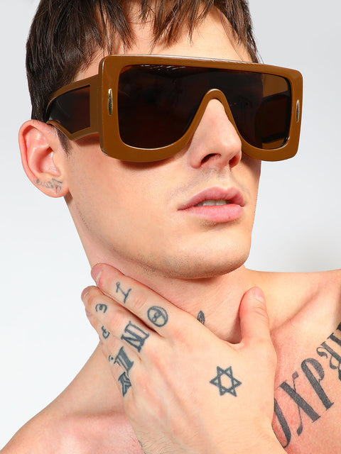 Men's Futuristic Oversized Sunglasses - Brown