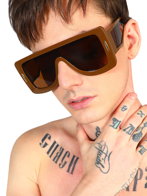 Men's Futuristic Oversized Sunglasses - Brown