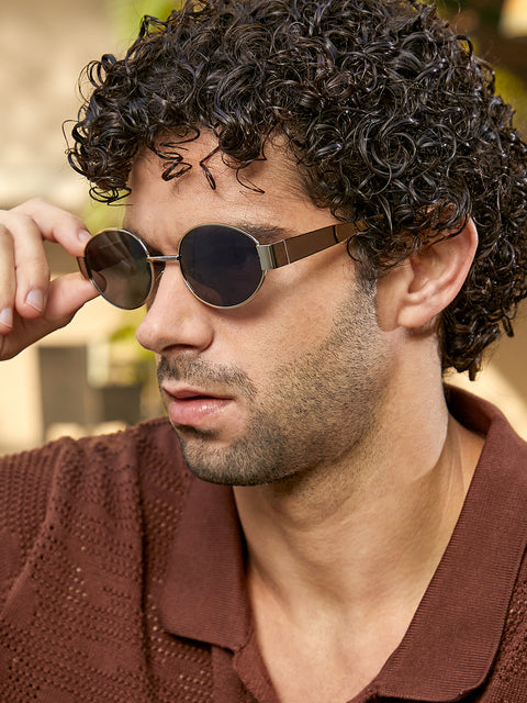 The Studio Oval Sunglass - Champayne Gold