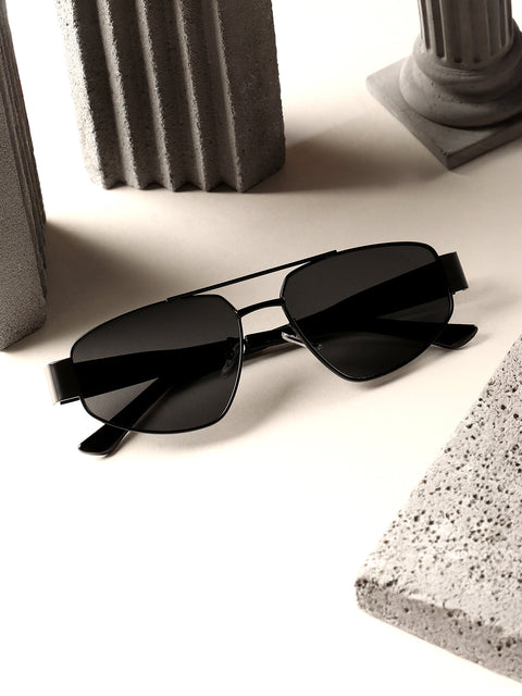 The Suave Aviator  Shield Sunglasses - Midnight Black