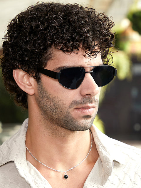 The Suave Aviator  Shield Sunglasses - Midnight Black