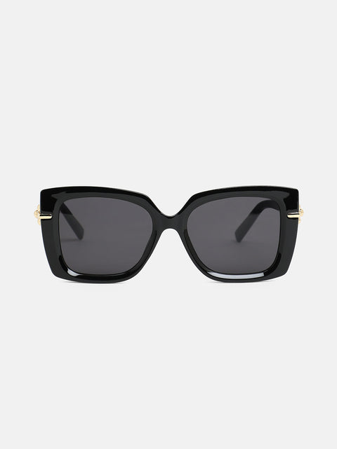 The Gilded Hinge Rectangular Sunglass - Onyx Black