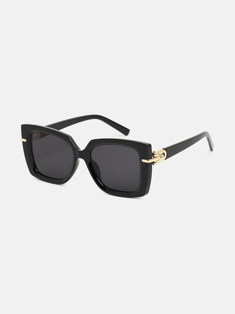The Gilded Hinge Rectangular Sunglass - Onyx Black
