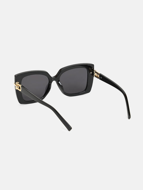 The Gilded Hinge Rectangular Sunglass - Onyx Black