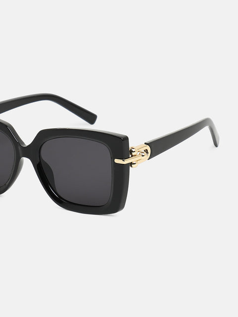 The Gilded Hinge Rectangular Sunglass - Onyx Black