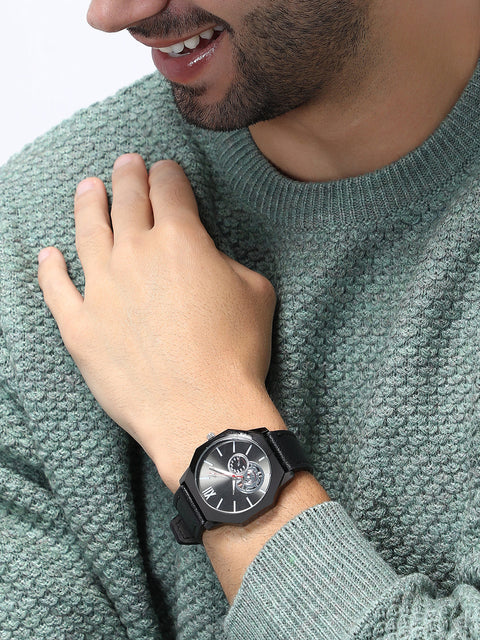 The Formula Leather Round Watch - Onyx Black