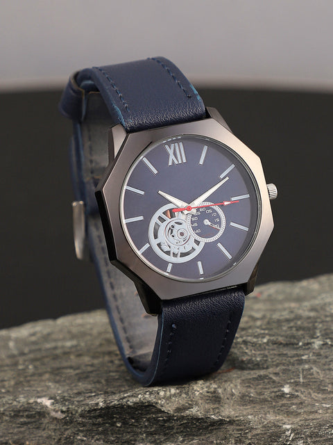 The Formula Leather Round Watch - Indigo Blue