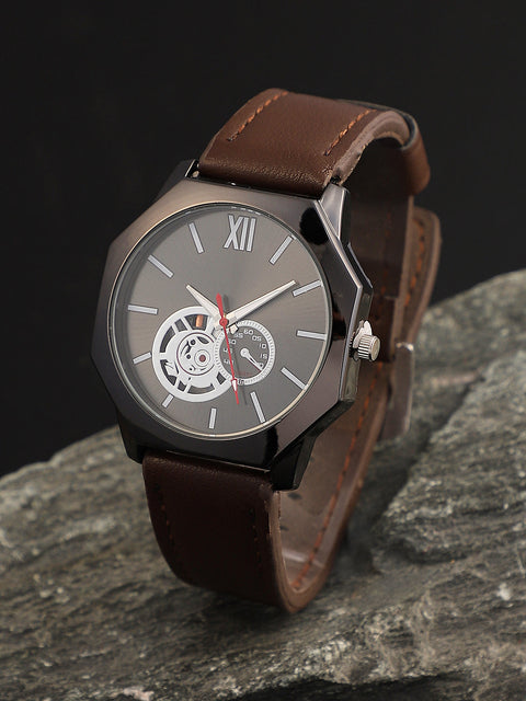 The Formula Leather Round Watch - Chocolate Brown
