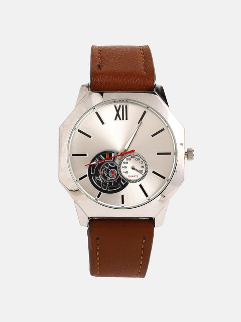 The Formula Leather Round Watch - Metallic Silver