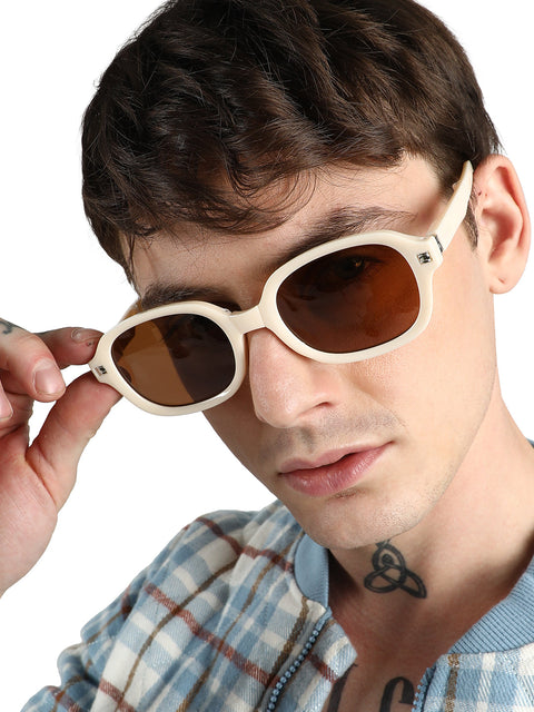 Men Foldable Rectangular Sunglasses - White