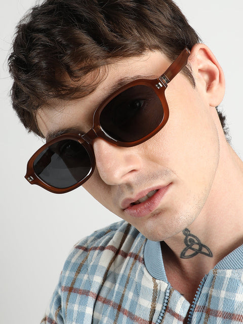 Men Foldable Rectangular Sunglasses - Brown