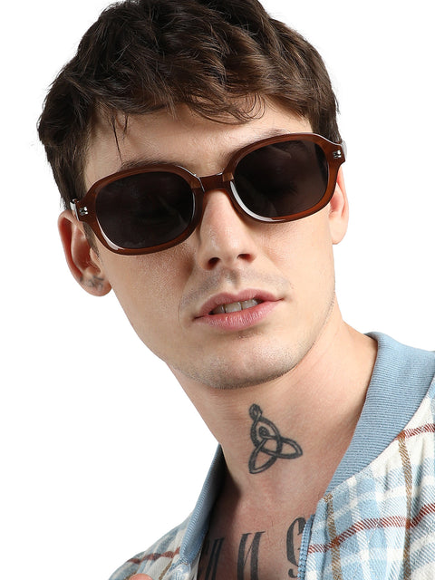 Men Foldable Rectangular Sunglasses - Brown