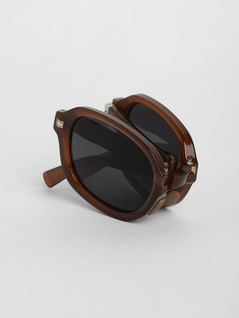 Men Foldable Rectangular Sunglasses - Brown