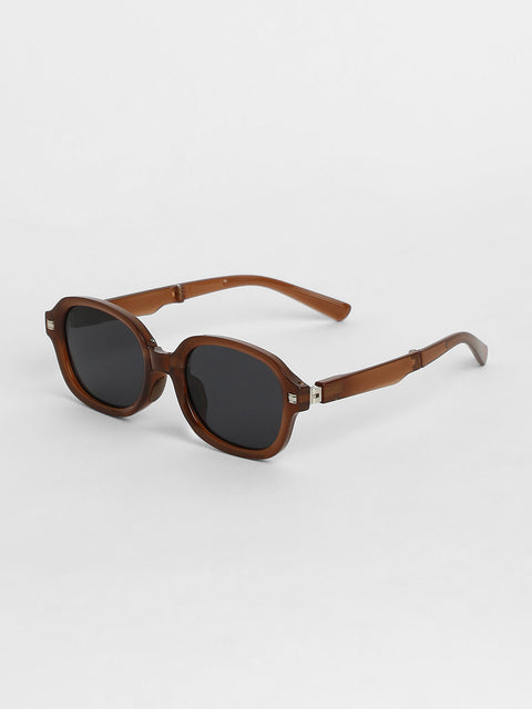 Men Foldable Rectangular Sunglasses - Brown