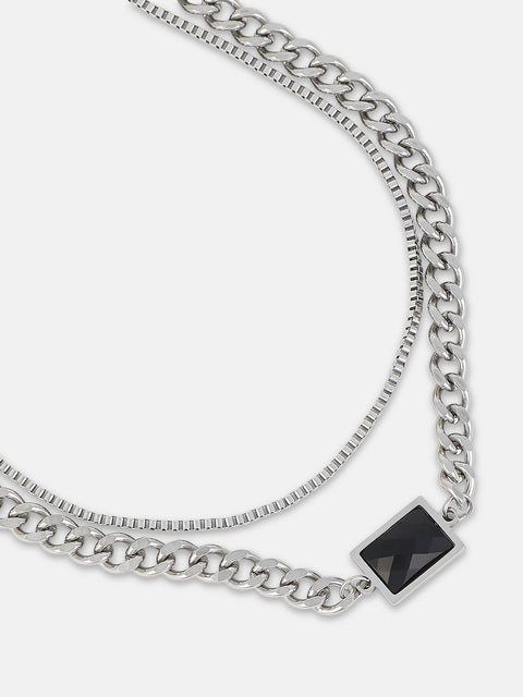 The Block Multi Layer Necklace Metallic Silver