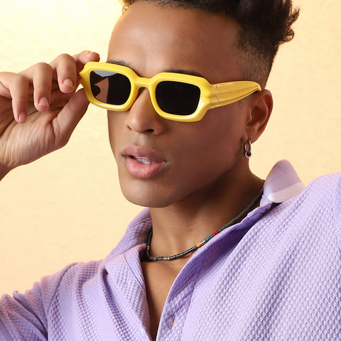 Solid Rectangular Sunglasses - Yellow