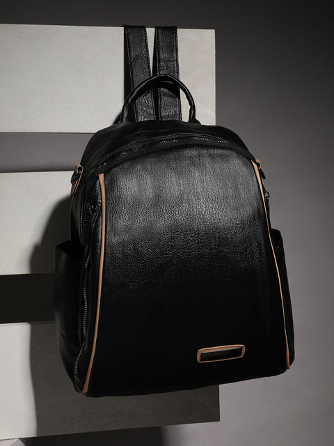 Contrast Piping Backpack - Midnight Black