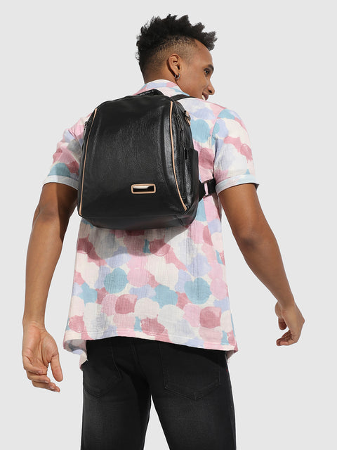 Contrast Piping Backpack - Midnight Black