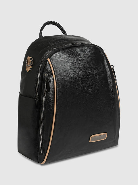 Contrast Piping Backpack - Midnight Black