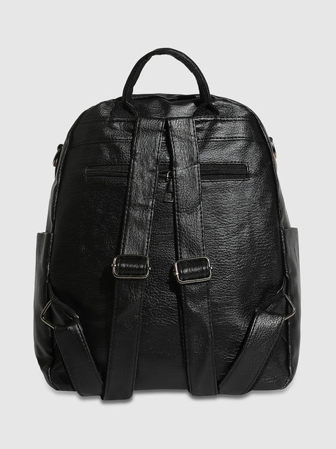 Contrast Piping Backpack - Midnight Black