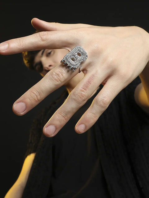 Bling B Alphabet Ring - Silver