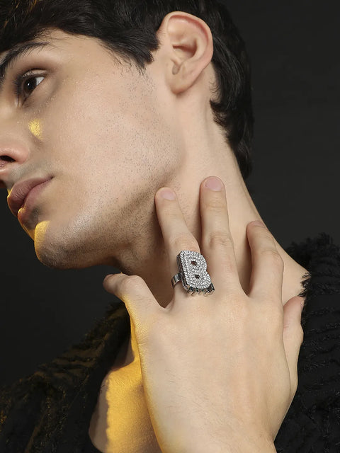 Bling B Alphabet Ring - Silver