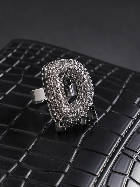 Bling D Alphabet Ring - Silver