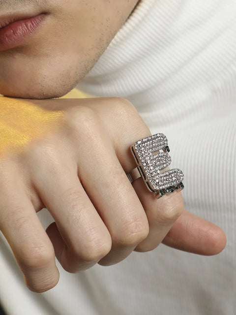 Bling E Alphabet Ring - Silver