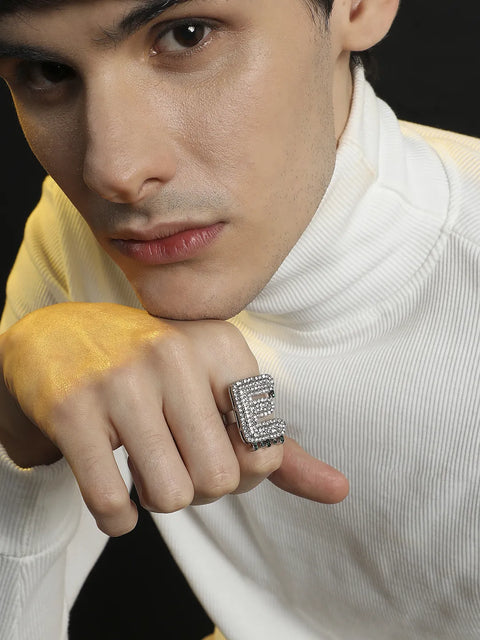 Bling E Alphabet Ring - Silver