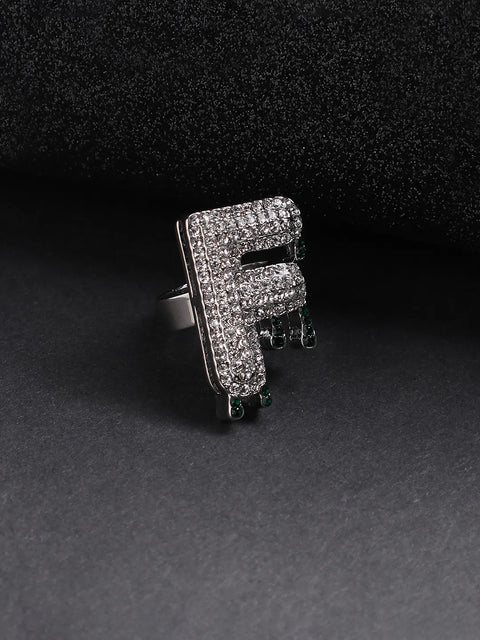 Bling F Alphabet Ring - Silver