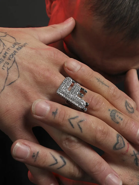 Bling F Alphabet Ring - Silver