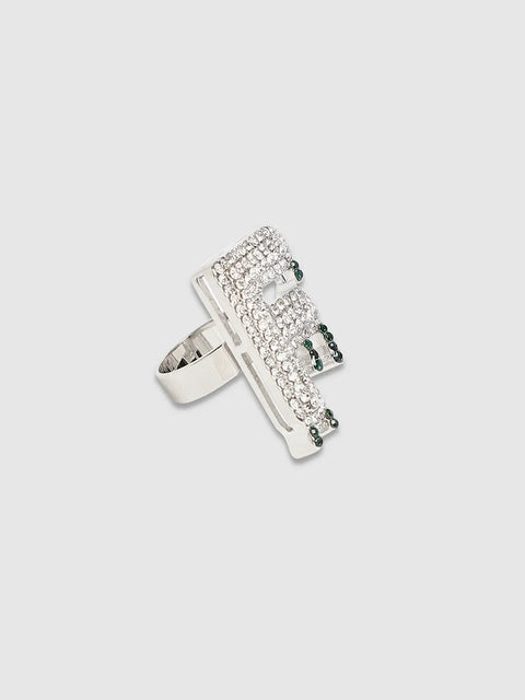 Bling F Alphabet Ring - Silver