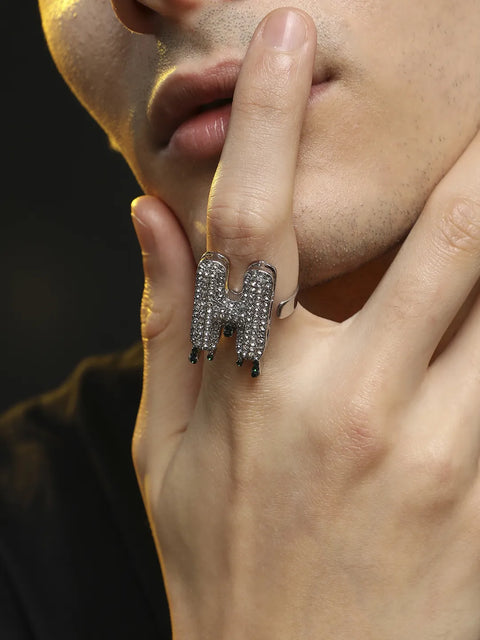 Bling H Alphabet Ring - Silver