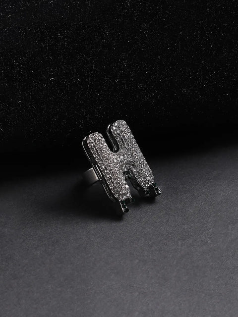 Bling H Alphabet Ring - Silver