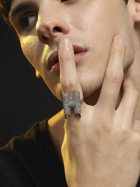 Bling H Alphabet Ring - Silver