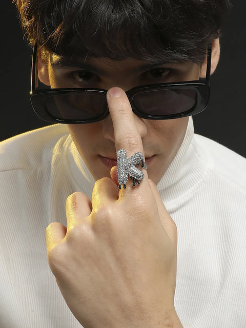 Bling K Alphabet Ring - Silver
