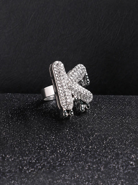 Bling K Alphabet Ring - Silver