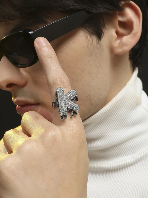 Bling K Alphabet Ring - Silver
