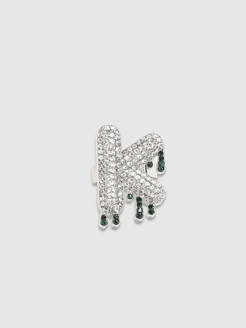 Bling K Alphabet Ring - Silver
