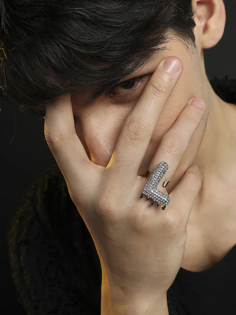 Bling L Alphabet Ring - Silver