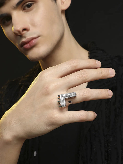 Bling L Alphabet Ring - Silver