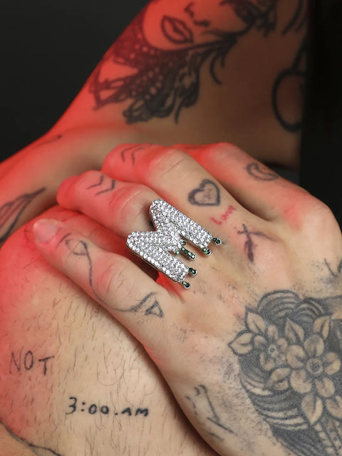 Bling M Alphabet Ring - Silver