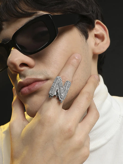 Bling N Alphabet Ring - Silver