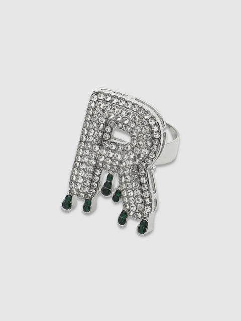 Bling R Alphabet Ring - Silver