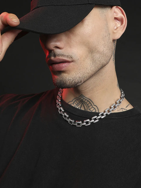 Embellished Overlay Chain - Silver